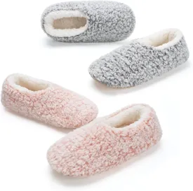 2-Pair Thick Warm Fuzzy Slippers for Women Indoor Fluffy Sherpa Lined, Winter House Shoe Socks Non-Slip Soft Soles, Cozy Christmas Gifts