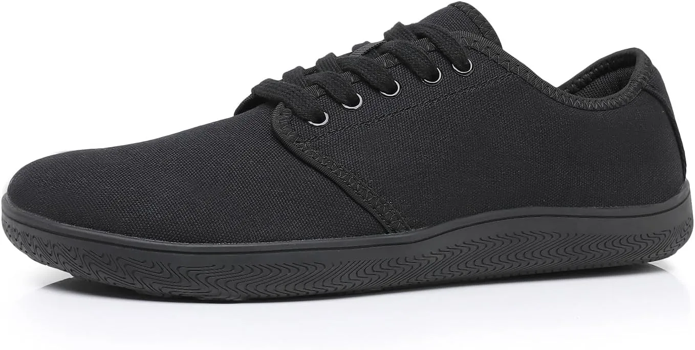 All Black Men's Flats Lightweight Wide Minimalist Barefoot Walking Shoes Comfortable Casual Shoes | Thin Bottom Zero Drop Sole | Slip Resistant and BreathableWalking Shoes