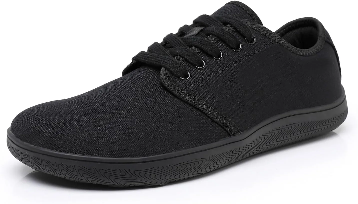 All Black Men's Flats Lightweight Wide Minimalist Barefoot Walking Shoes Comfortable Casual Shoes | Thin Bottom Zero Drop Sole | Slip Resistant and BreathableWalking Shoes