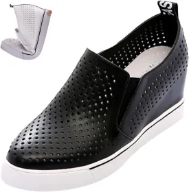 AngryMonkey Women's Hidden Wedge Sole Booties,Ankle Heels Vulcanized Hollow Breathe Comfy Slip on Sneakers Platform Shoes