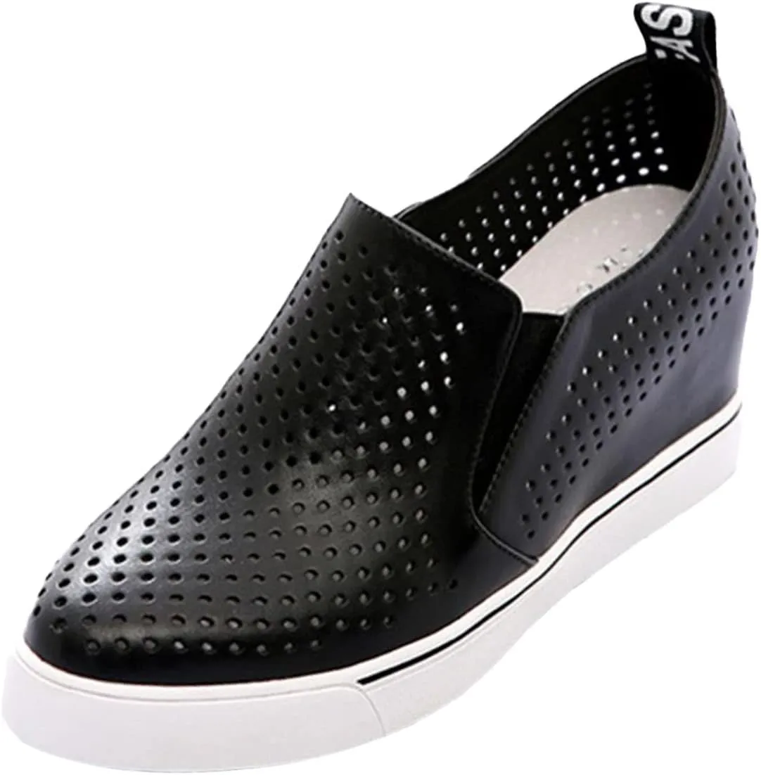 AngryMonkey Women's Hidden Wedge Sole Booties,Ankle Heels Vulcanized Hollow Breathe Comfy Slip on Sneakers Platform Shoes