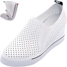 AngryMonkey Women's Hidden Wedge Sole Booties,Ankle Heels Vulcanized Hollow Breathe Comfy Slip on Sneakers Platform Shoes