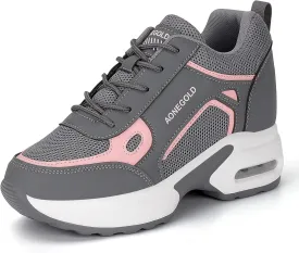 AONEGOLD Hidden Wedge Sneakers for Women Casual Platform Sneakers High Heeld Lace Up Walking Shoes Women's Fashion Sneakers