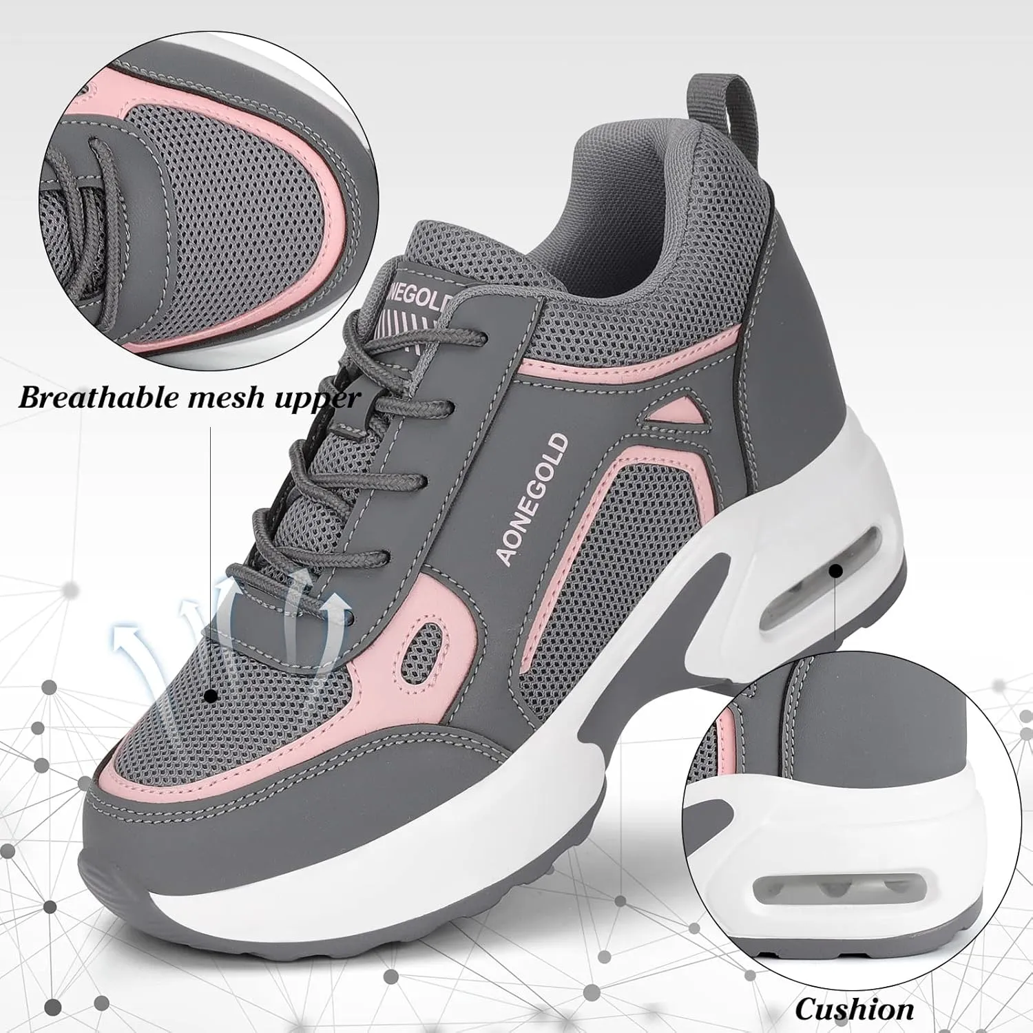 AONEGOLD Hidden Wedge Sneakers for Women Casual Platform Sneakers High Heeld Lace Up Walking Shoes Women's Fashion Sneakers