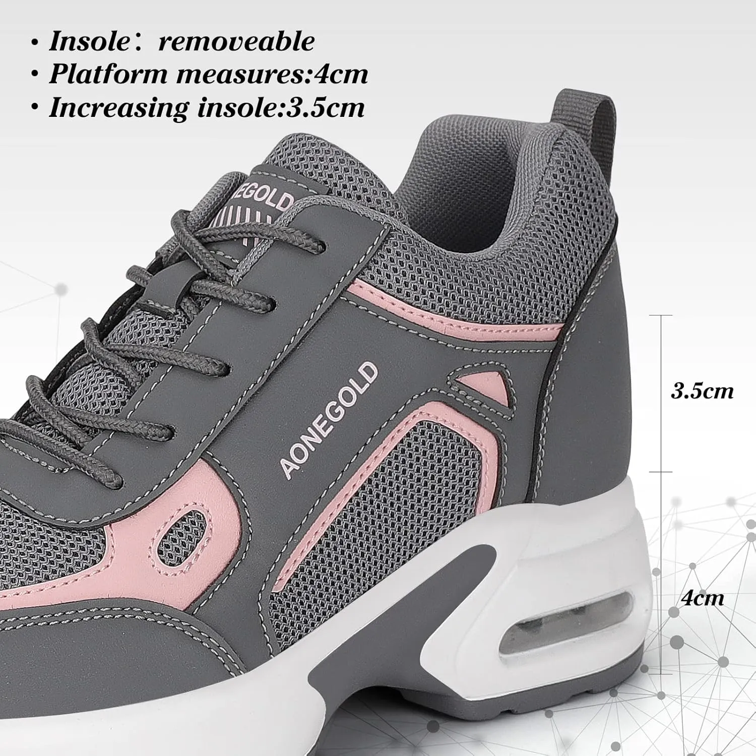AONEGOLD Hidden Wedge Sneakers for Women Casual Platform Sneakers High Heeld Lace Up Walking Shoes Women's Fashion Sneakers