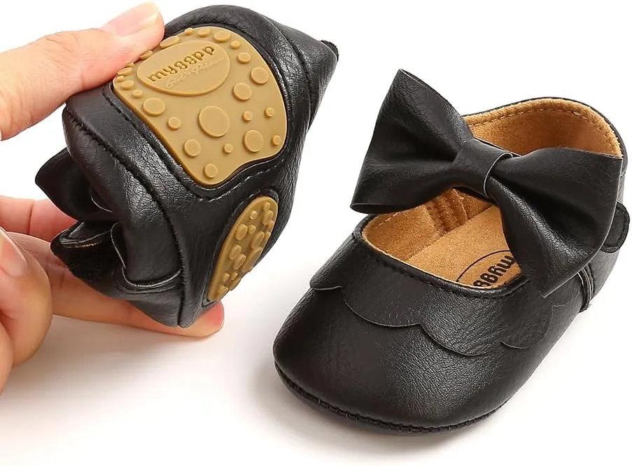 Baby Girl Mary Jane Flats Dress Shoes - Infant Newborn Shoes Anti-Slip Soft PU Leather Party School Wedding Princess Baby Girl Shoes 0-18M