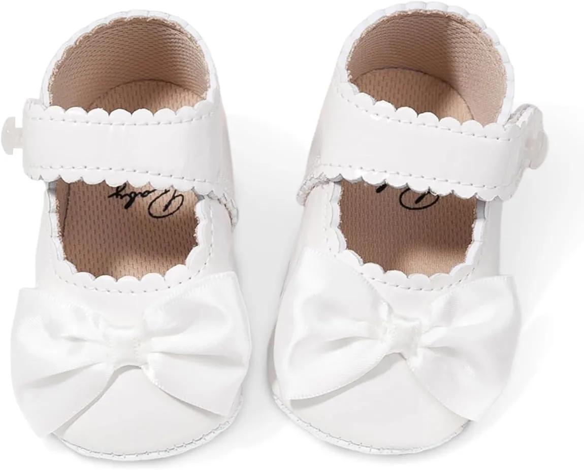 Baby Girl Mary Jane Flats Dress Shoes - Infant Newborn Shoes Anti-Slip Soft PU Leather Party School Wedding Princess Baby Girl Shoes 0-18M