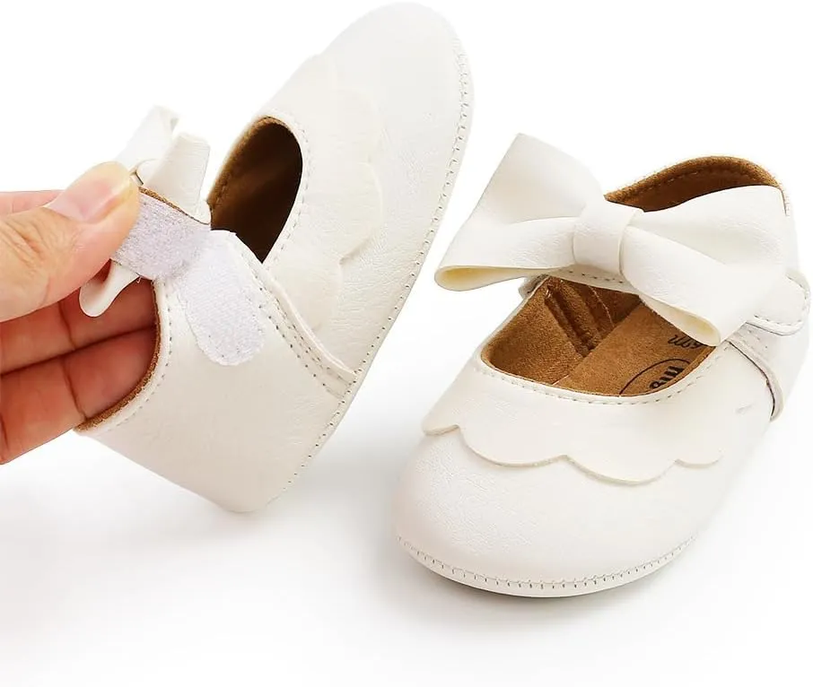 Baby Girl Mary Jane Flats Dress Shoes - Infant Newborn Shoes Anti-Slip Soft PU Leather Party School Wedding Princess Baby Girl Shoes 0-18M
