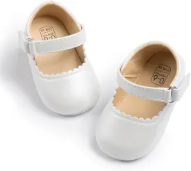 Baby Girl Mary Jane Flats Dress Shoes - Infant Newborn Shoes Anti-Slip Soft PU Leather Party School Wedding Princess Baby Girl Shoes 0-18M