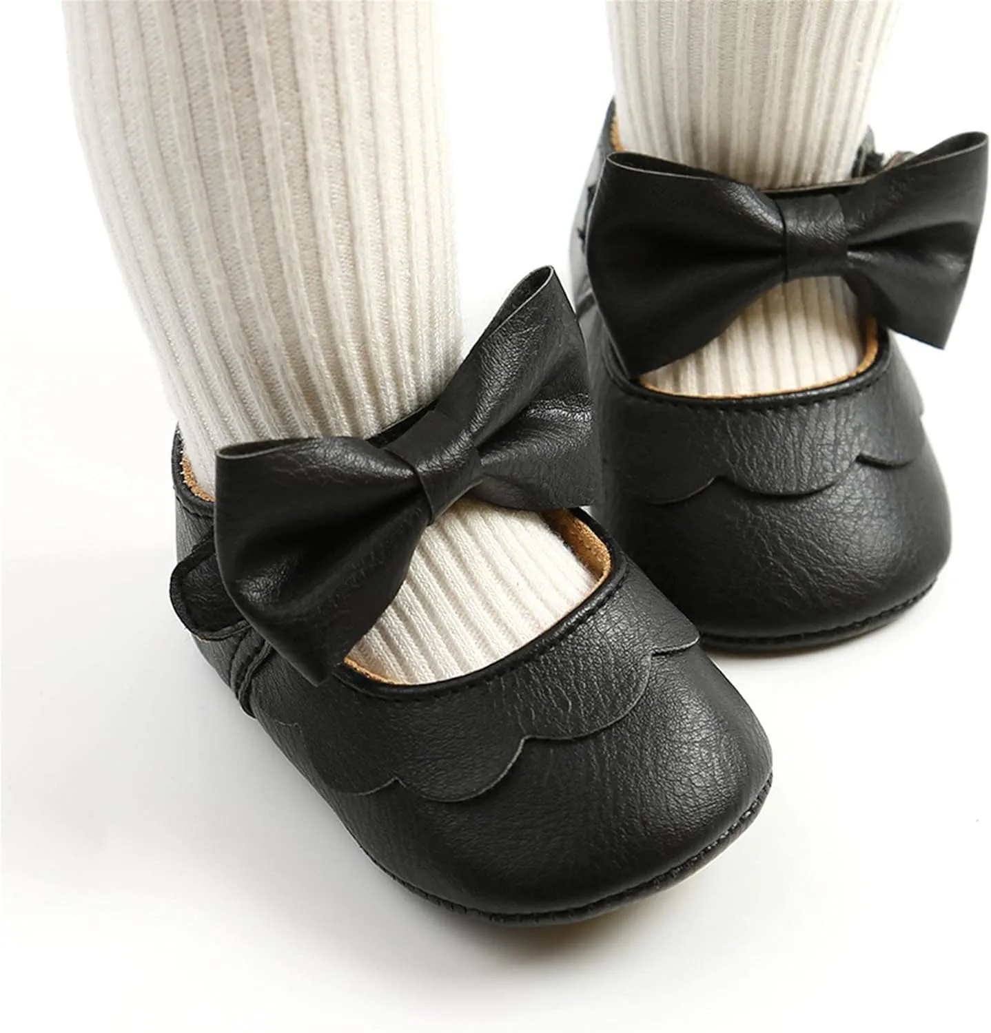 Baby Girl Mary Jane Flats Dress Shoes - Infant Newborn Shoes Anti-Slip Soft PU Leather Party School Wedding Princess Baby Girl Shoes 0-18M