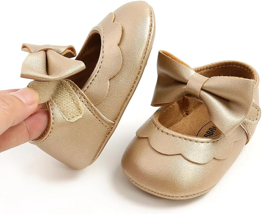 Baby Girl Mary Jane Flats Dress Shoes - Infant Newborn Shoes Anti-Slip Soft PU Leather Party School Wedding Princess Baby Girl Shoes 0-18M