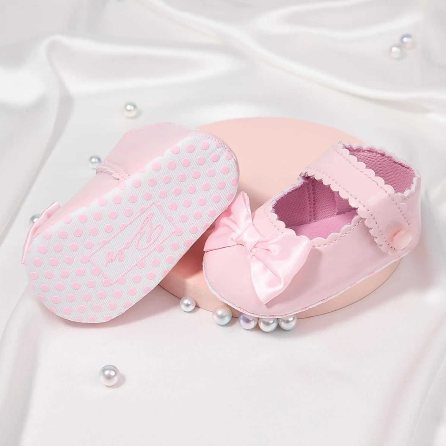 Baby Girl Mary Jane Flats Dress Shoes - Infant Newborn Shoes Anti-Slip Soft PU Leather Party School Wedding Princess Baby Girl Shoes 0-18M