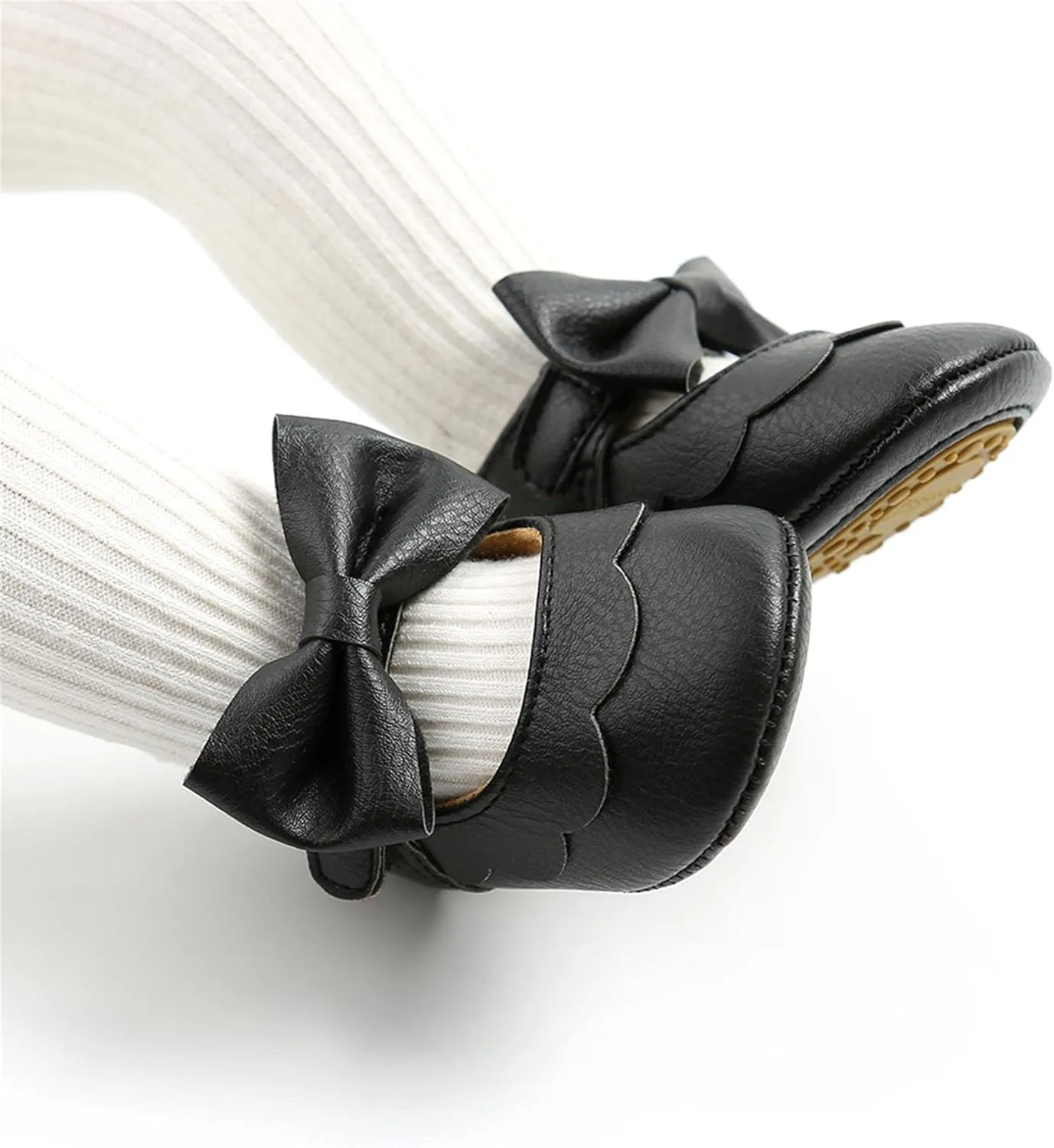 Baby Girl Mary Jane Flats Dress Shoes - Infant Newborn Shoes Anti-Slip Soft PU Leather Party School Wedding Princess Baby Girl Shoes 0-18M