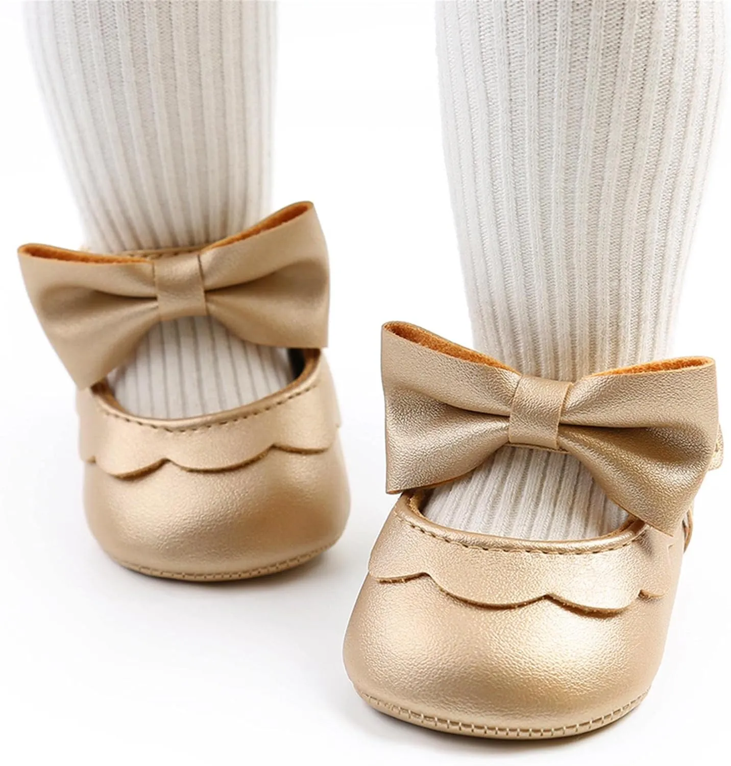 Baby Girl Mary Jane Flats Dress Shoes - Infant Newborn Shoes Anti-Slip Soft PU Leather Party School Wedding Princess Baby Girl Shoes 0-18M