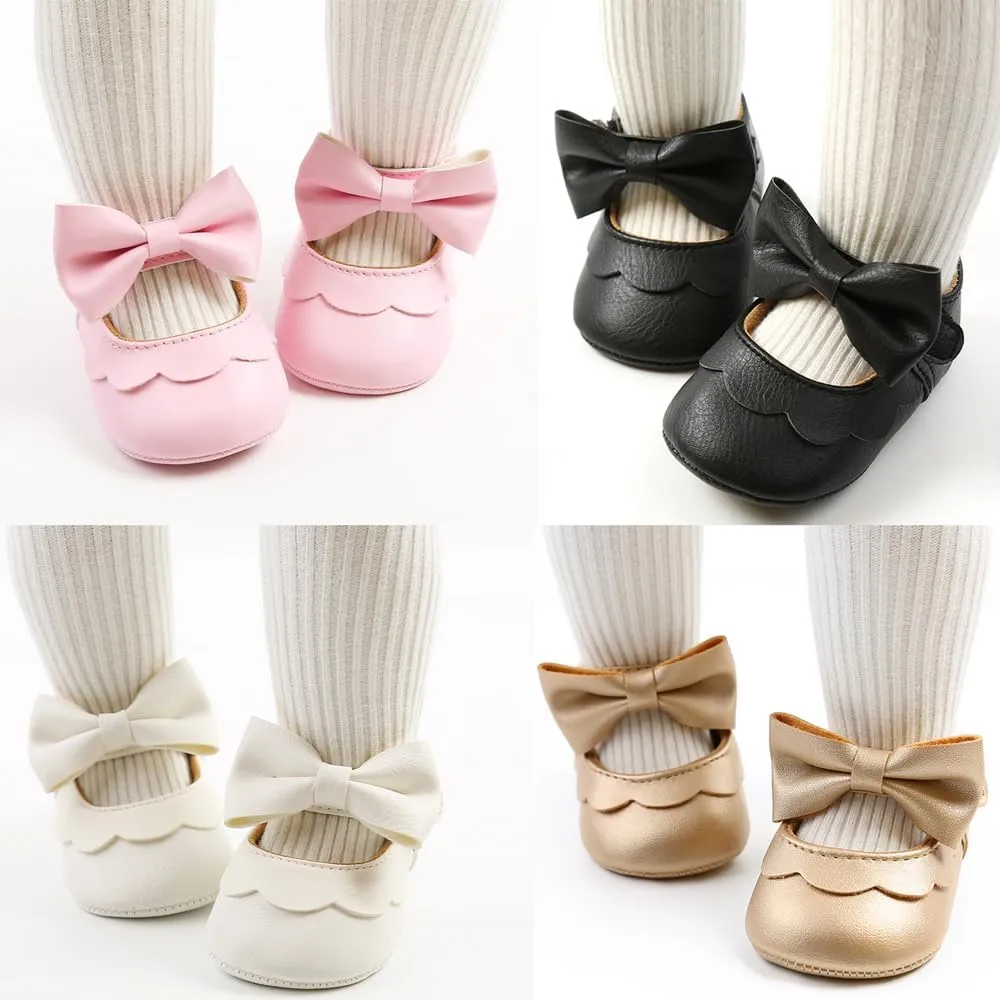 Baby Girl Mary Jane Flats Dress Shoes - Infant Newborn Shoes Anti-Slip Soft PU Leather Party School Wedding Princess Baby Girl Shoes 0-18M