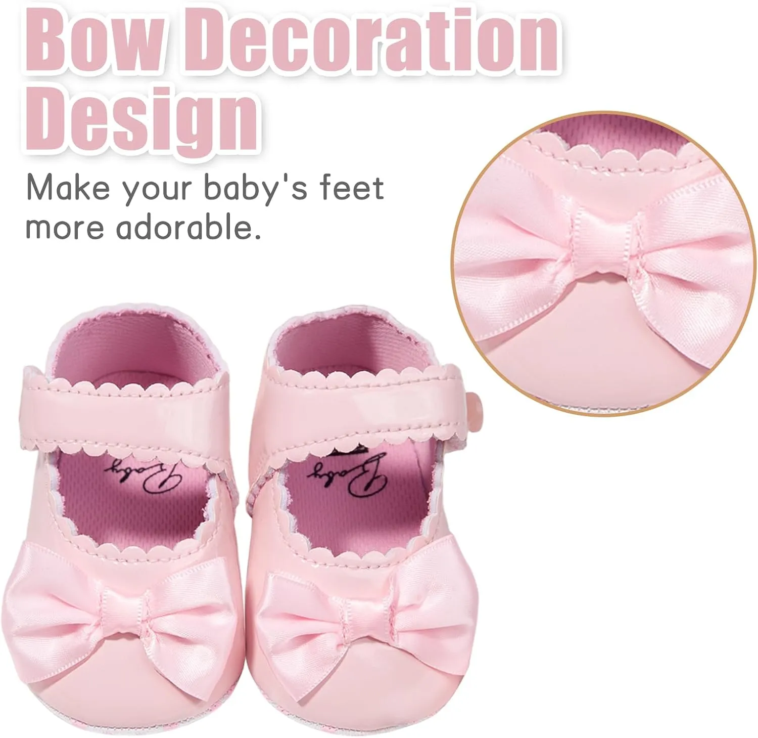 Baby Girl Mary Jane Flats Dress Shoes - Infant Newborn Shoes Anti-Slip Soft PU Leather Party School Wedding Princess Baby Girl Shoes 0-18M
