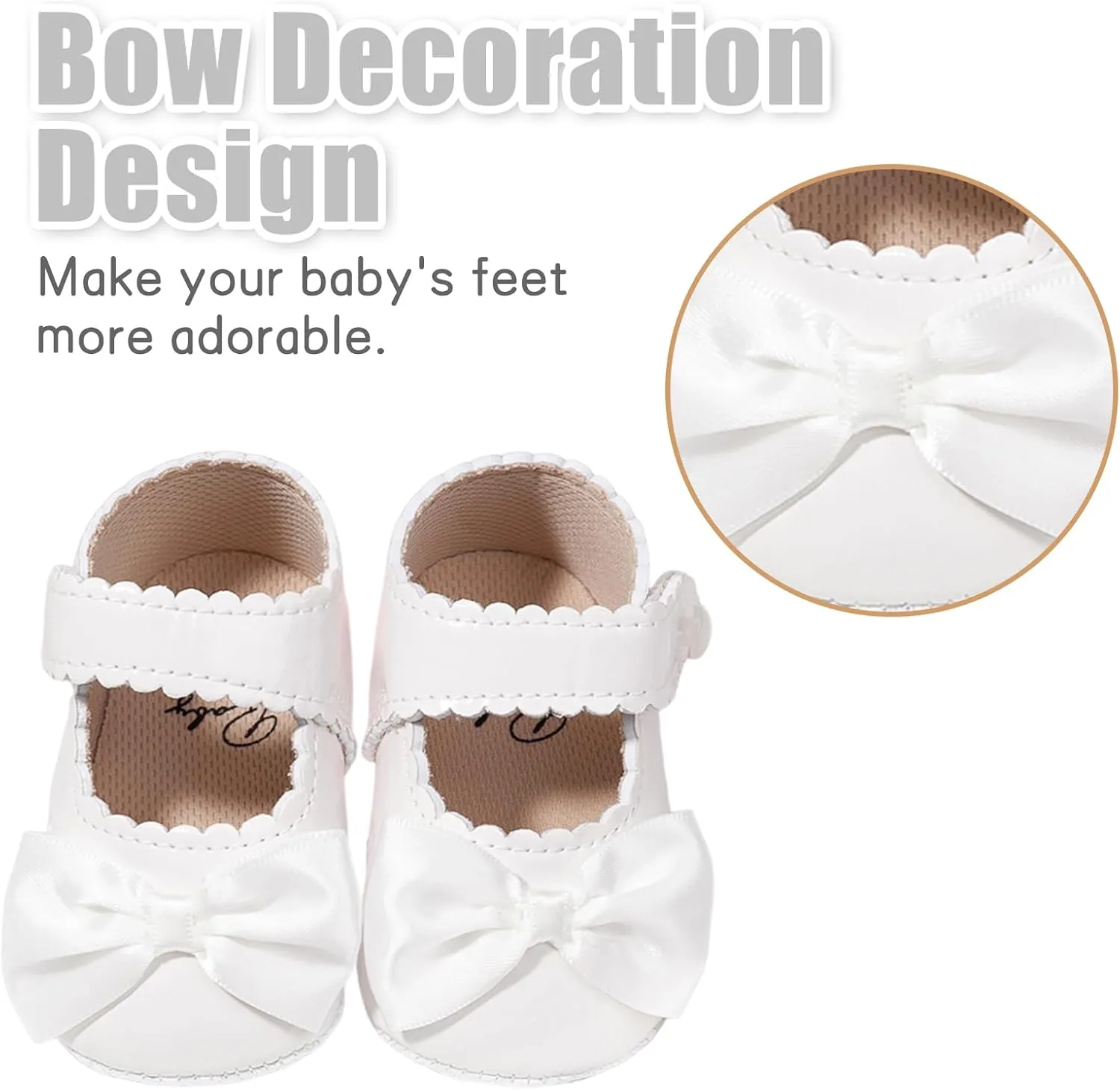 Baby Girl Mary Jane Flats Dress Shoes - Infant Newborn Shoes Anti-Slip Soft PU Leather Party School Wedding Princess Baby Girl Shoes 0-18M