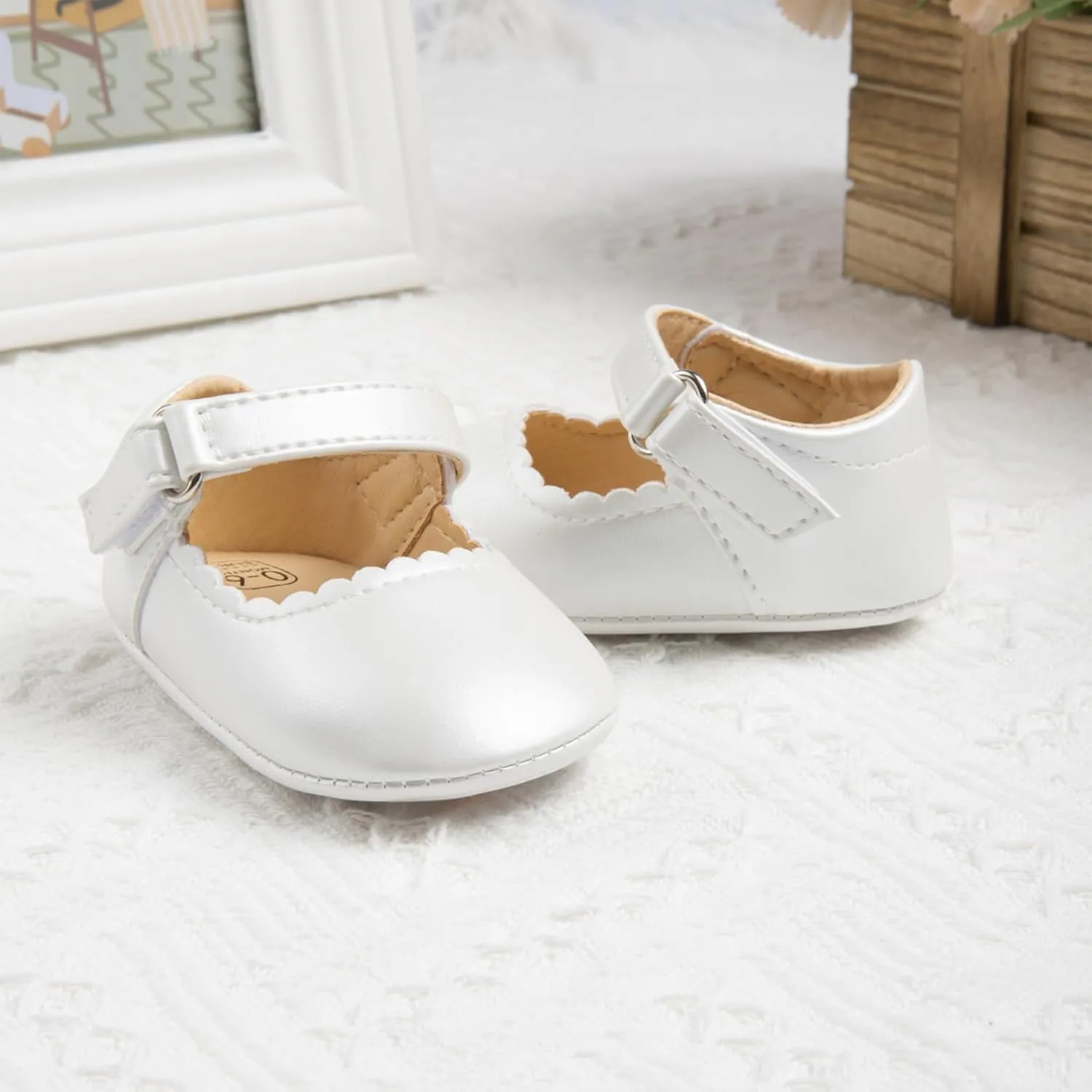 Baby Girl Mary Jane Flats Dress Shoes - Infant Newborn Shoes Anti-Slip Soft PU Leather Party School Wedding Princess Baby Girl Shoes 0-18M