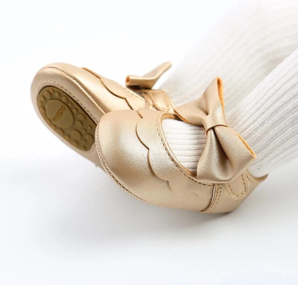 Baby Girl Mary Jane Flats Dress Shoes - Infant Newborn Shoes Anti-Slip Soft PU Leather Party School Wedding Princess Baby Girl Shoes 0-18M
