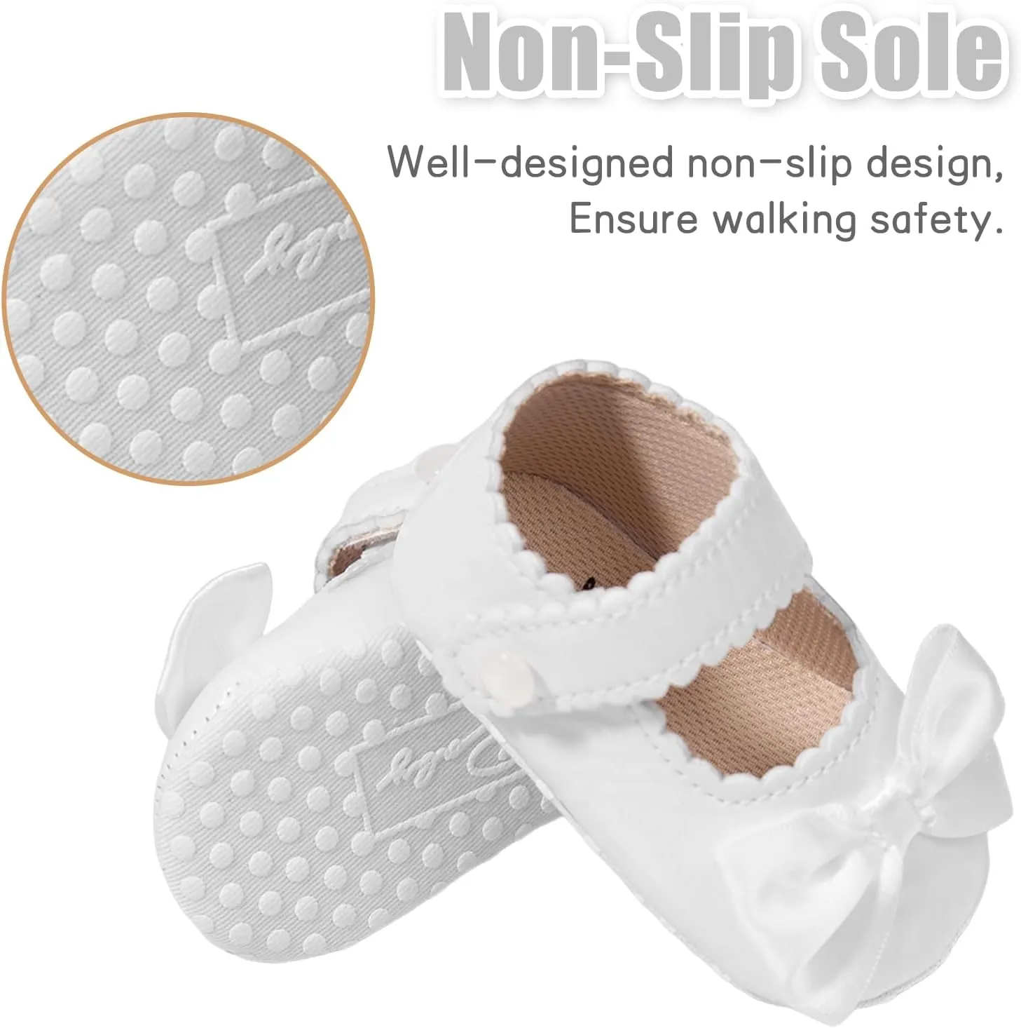 Baby Girl Mary Jane Flats Dress Shoes - Infant Newborn Shoes Anti-Slip Soft PU Leather Party School Wedding Princess Baby Girl Shoes 0-18M