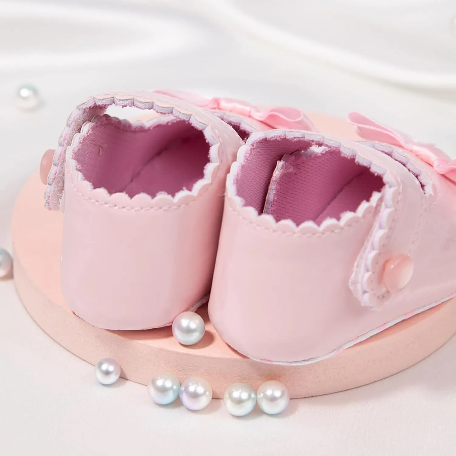 Baby Girl Mary Jane Flats Dress Shoes - Infant Newborn Shoes Anti-Slip Soft PU Leather Party School Wedding Princess Baby Girl Shoes 0-18M