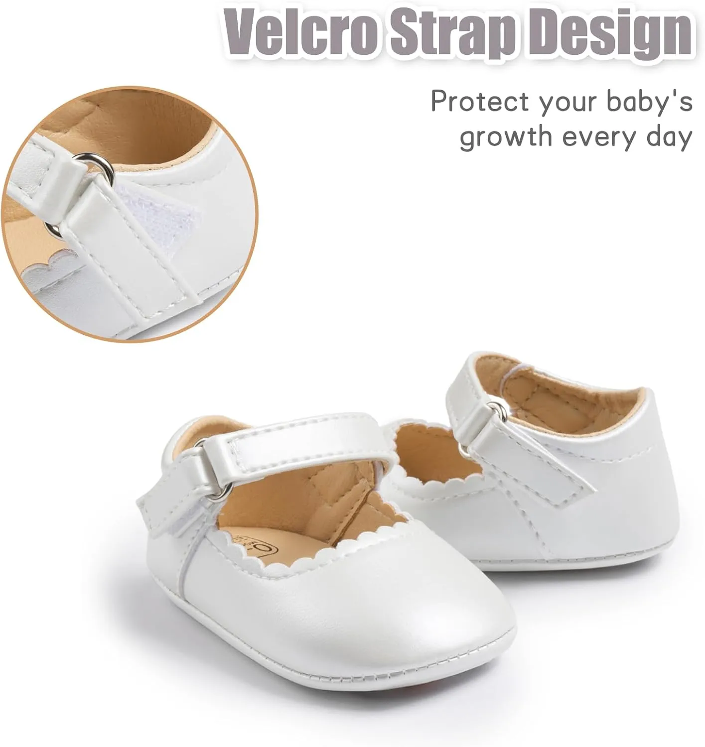 Baby Girl Mary Jane Flats Dress Shoes - Infant Newborn Shoes Anti-Slip Soft PU Leather Party School Wedding Princess Baby Girl Shoes 0-18M