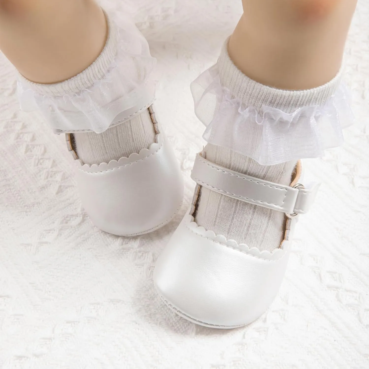 Baby Girl Mary Jane Flats Dress Shoes - Infant Newborn Shoes Anti-Slip Soft PU Leather Party School Wedding Princess Baby Girl Shoes 0-18M