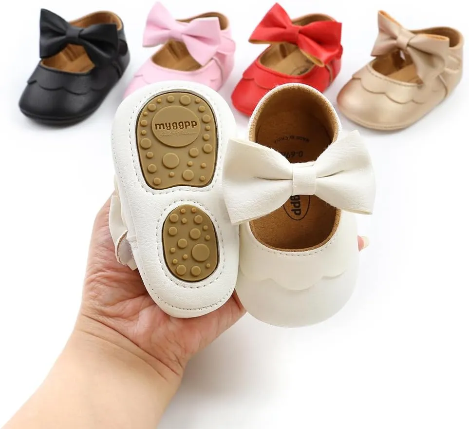 Baby Girl Mary Jane Flats Dress Shoes - Infant Newborn Shoes Anti-Slip Soft PU Leather Party School Wedding Princess Baby Girl Shoes 0-18M