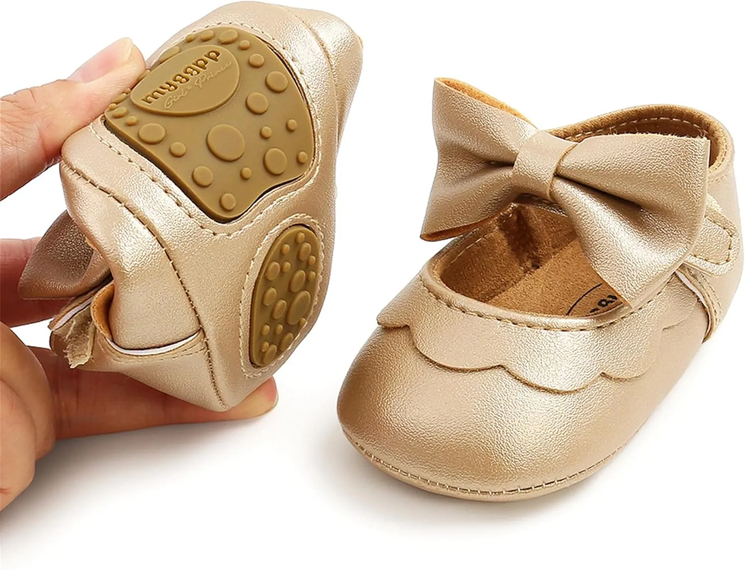Baby Girl Mary Jane Flats Dress Shoes - Infant Newborn Shoes Anti-Slip Soft PU Leather Party School Wedding Princess Baby Girl Shoes 0-18M