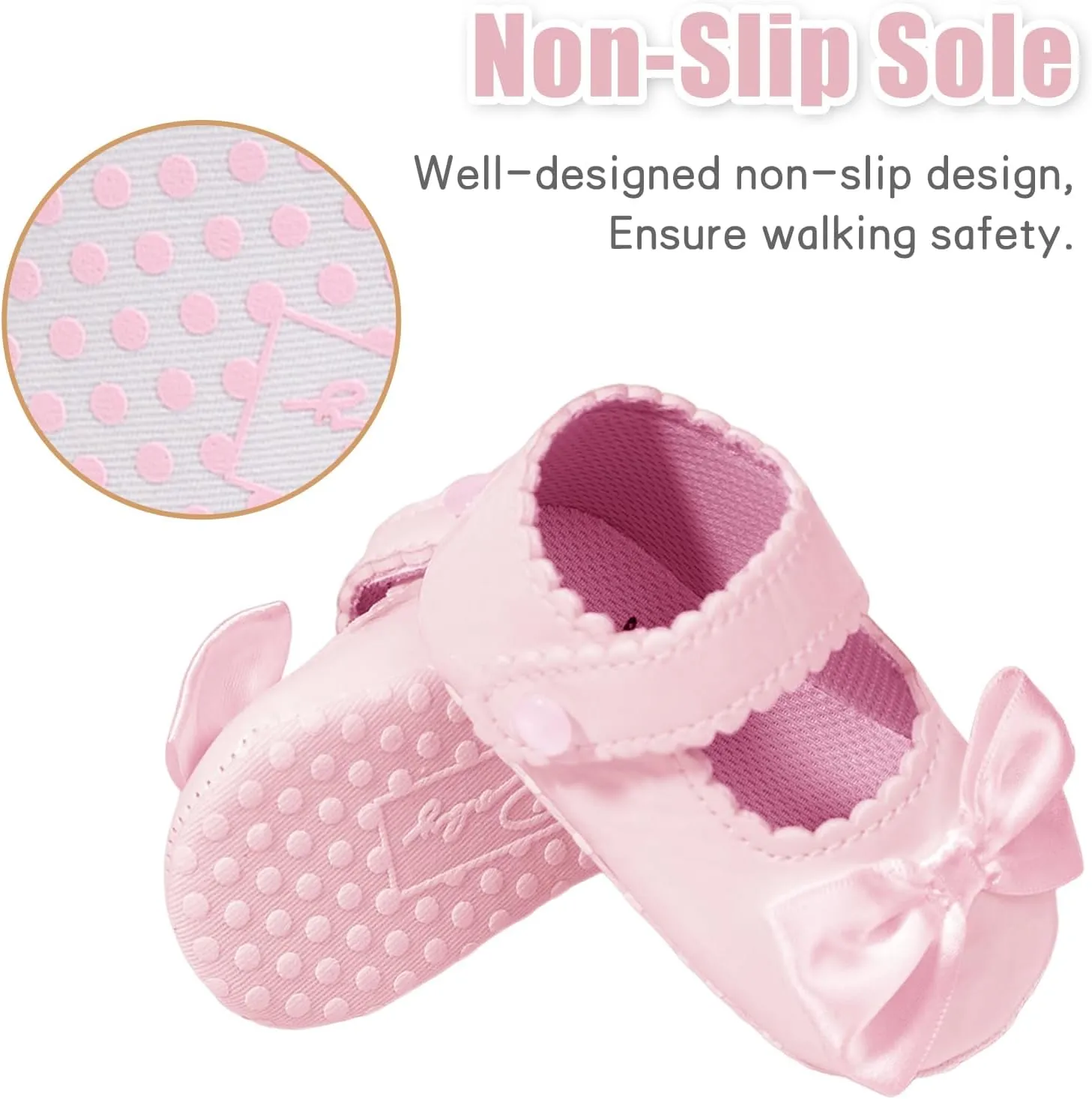 Baby Girl Mary Jane Flats Dress Shoes - Infant Newborn Shoes Anti-Slip Soft PU Leather Party School Wedding Princess Baby Girl Shoes 0-18M