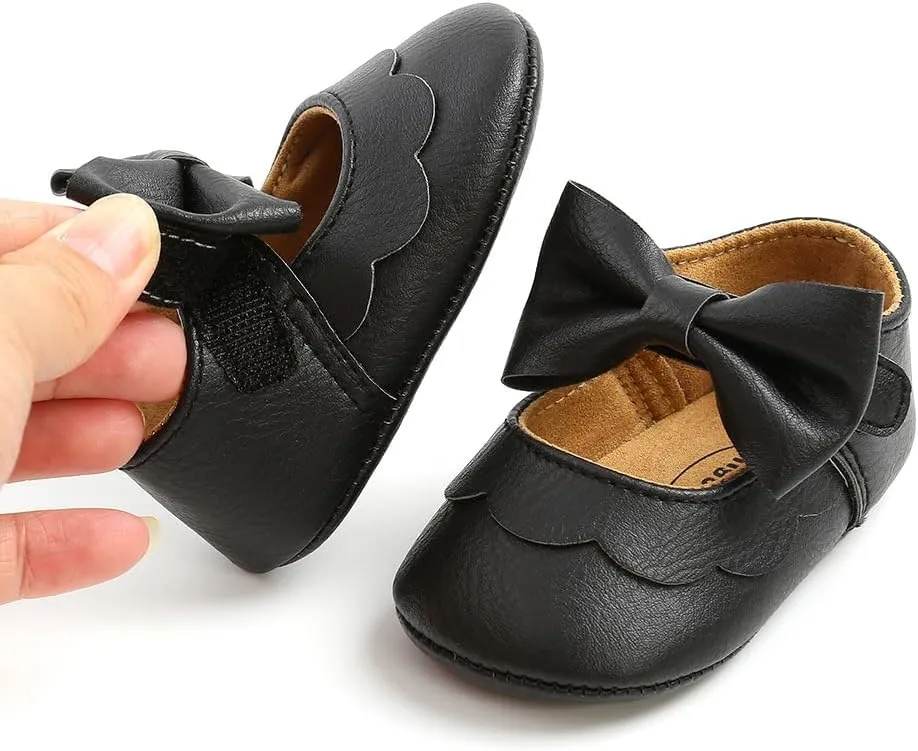 Baby Girl Mary Jane Flats Dress Shoes - Infant Newborn Shoes Anti-Slip Soft PU Leather Party School Wedding Princess Baby Girl Shoes 0-18M