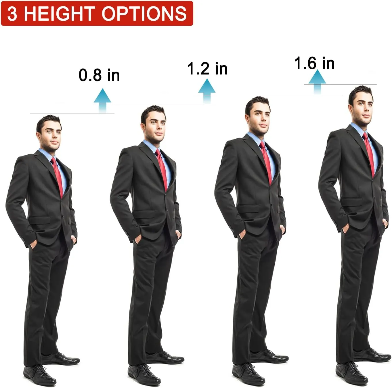Bacophy Height Increase Insoles 2CM/3CM/4CM, Invisible Shoe Lifts Frim Heel Support, Shock Absorption Heel Cushion Pads, Height Lift Insoles for Men & Women Black&red