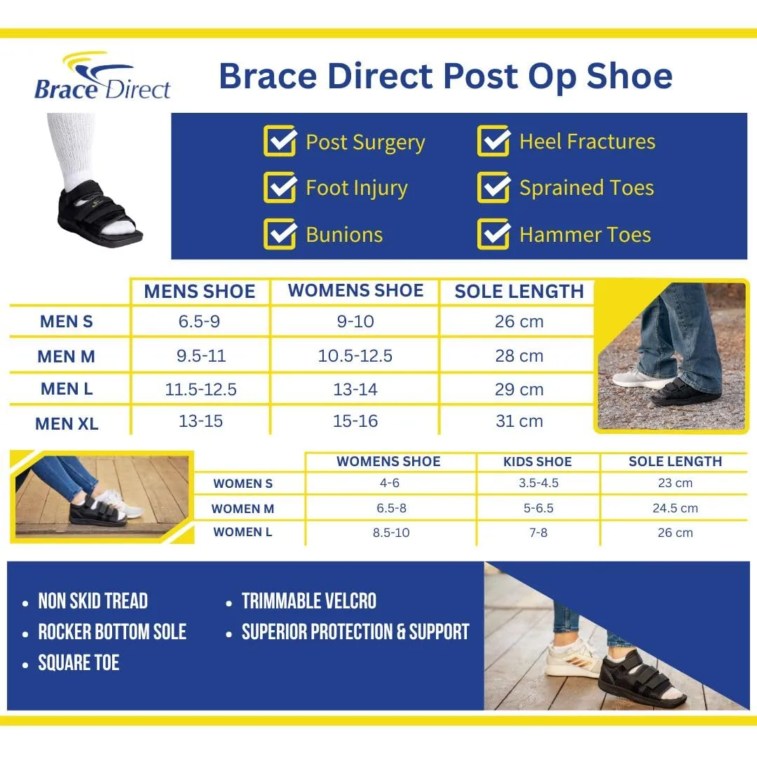 Brace Direct Post-Op Shoe - Adjustable Orthopedic Walking Shoe for Broken Foot & Toe, Stress Fractures, Bunions, Post-Surgery Recovery, Left or Right Foot, Men L (US Shoe Size 11.5-12.5/29 cm)