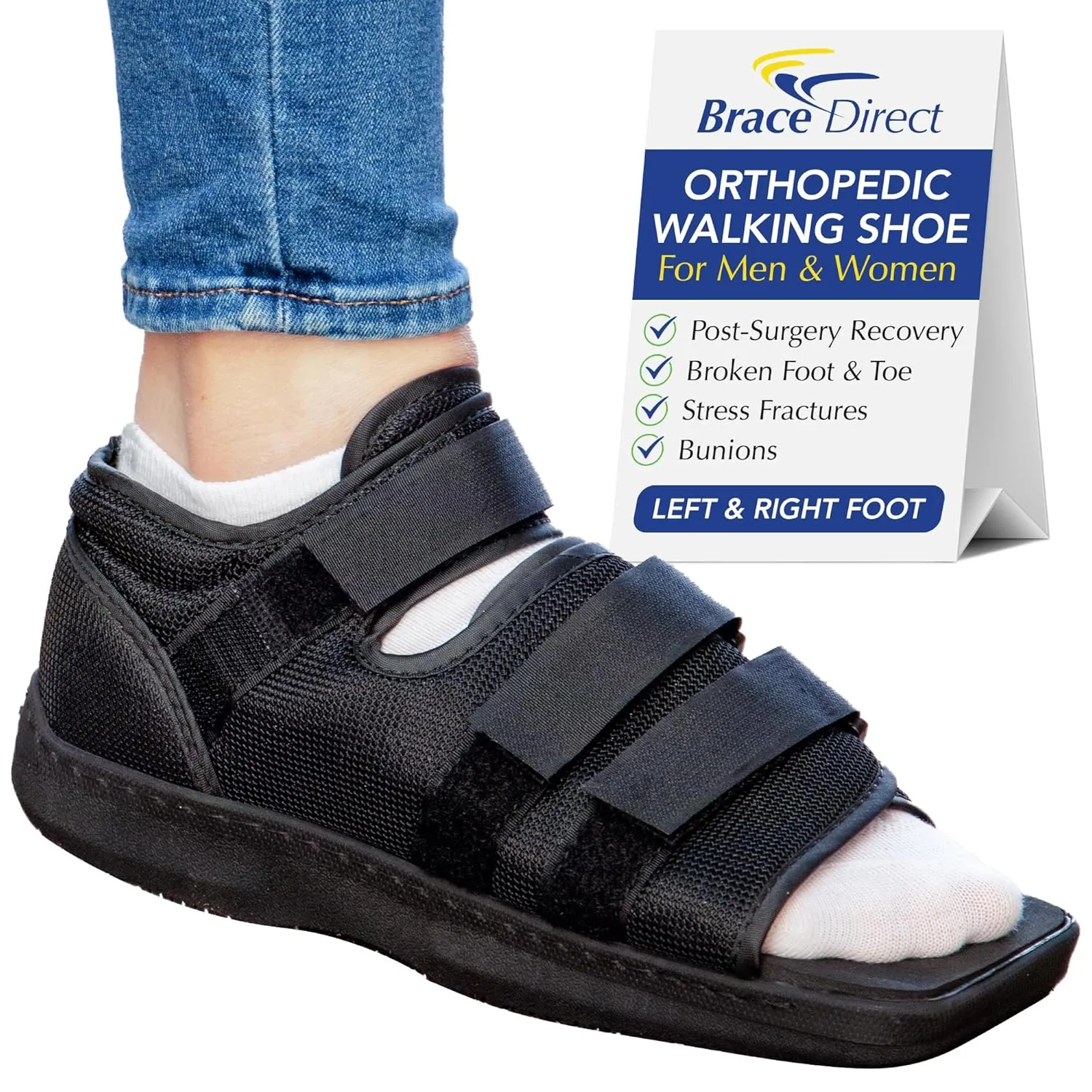 Brace Direct Post-Op Shoe - Adjustable Orthopedic Walking Shoe for Broken Foot & Toe, Stress Fractures, Bunions, Post-Surgery Recovery, Left or Right Foot, Women M (US Shoe Size 6.5-8.5/24.5 cm)