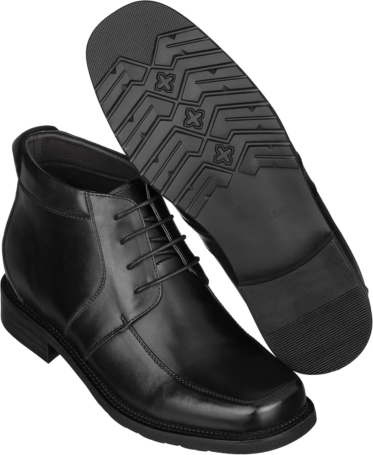 CALTO Men's Invisible Height Increasing Elevator Shoes - Black Premium Leather Lace-up Square-toe Ankle Boots - 3.2 Inches Taller - G9905 - Size 10 D(M) US