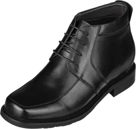 CALTO Men's Invisible Height Increasing Elevator Shoes - Black Premium Leather Lace-up Square-toe Ankle Boots - 3.2 Inches Taller - G9905 - Size 10 D(M) US