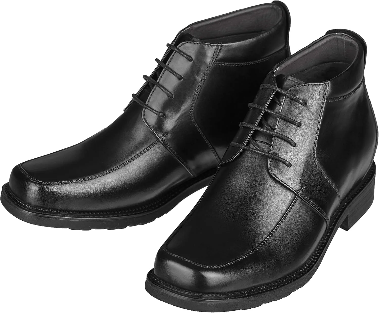 CALTO Men's Invisible Height Increasing Elevator Shoes - Black Premium Leather Lace-up Square-toe Ankle Boots - 3.2 Inches Taller - G9905 - Size 10 D(M) US