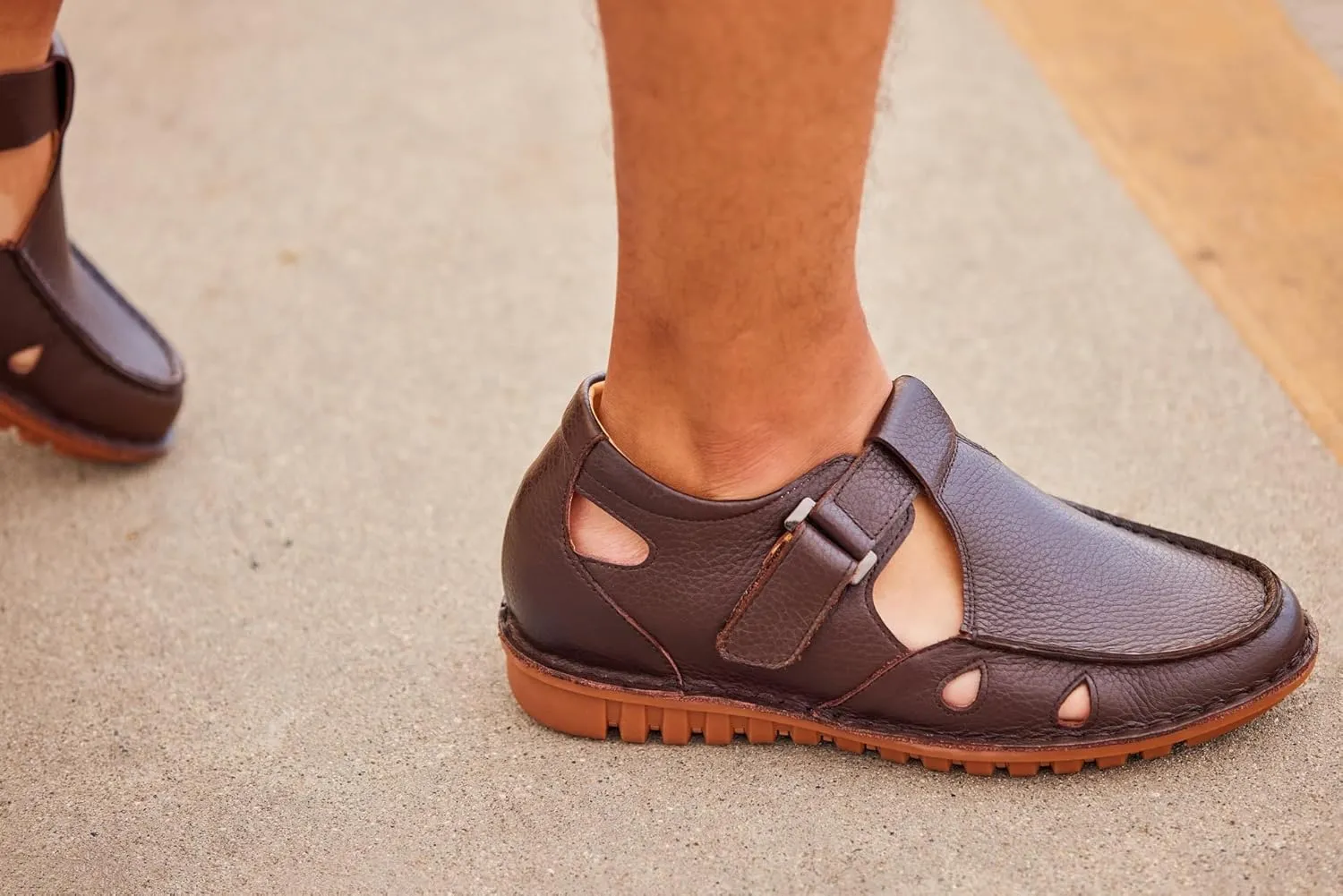 CALTO Men's Invisible Height Increasing Elevator Shoes - Coffee Brown Premium Leather Lightweight Casual Fisherman Sandals - 2.8 Inches Taller - K0752 - Size 9 D(M) US