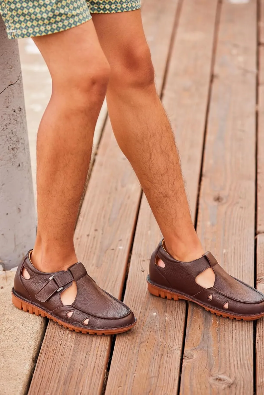 CALTO Men's Invisible Height Increasing Elevator Shoes - Coffee Brown Premium Leather Lightweight Casual Fisherman Sandals - 2.8 Inches Taller - K0752 - Size 9 D(M) US