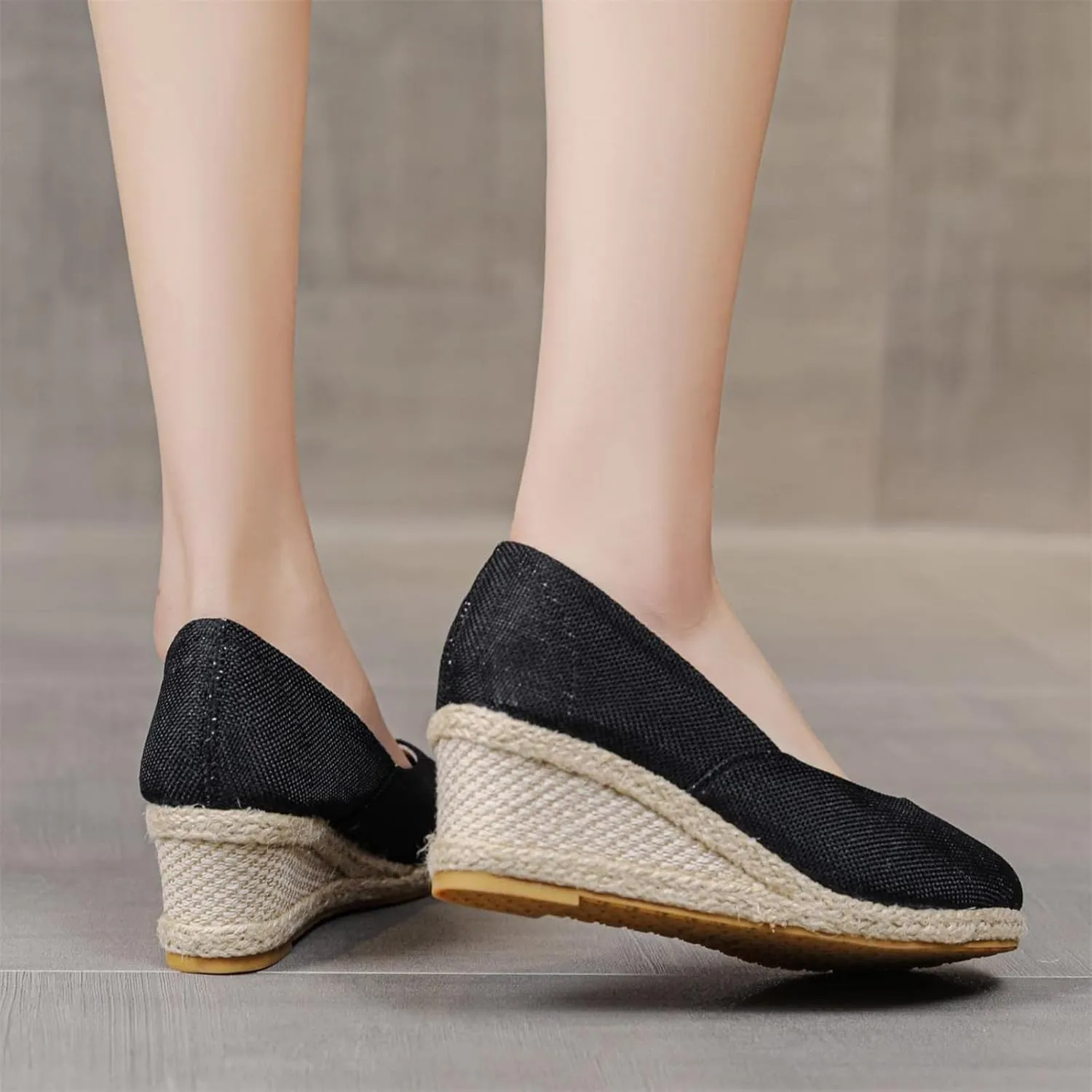 Canvas Espadrille Wedges Closed Toe, Thick Soled Sandals Casual Slip On Walking Shoes Comfortable Heels Wedge Woven Espadrilles Beach Vacation Shoes Trendy Summer Sandals for Women Ladies Outdoor Wear