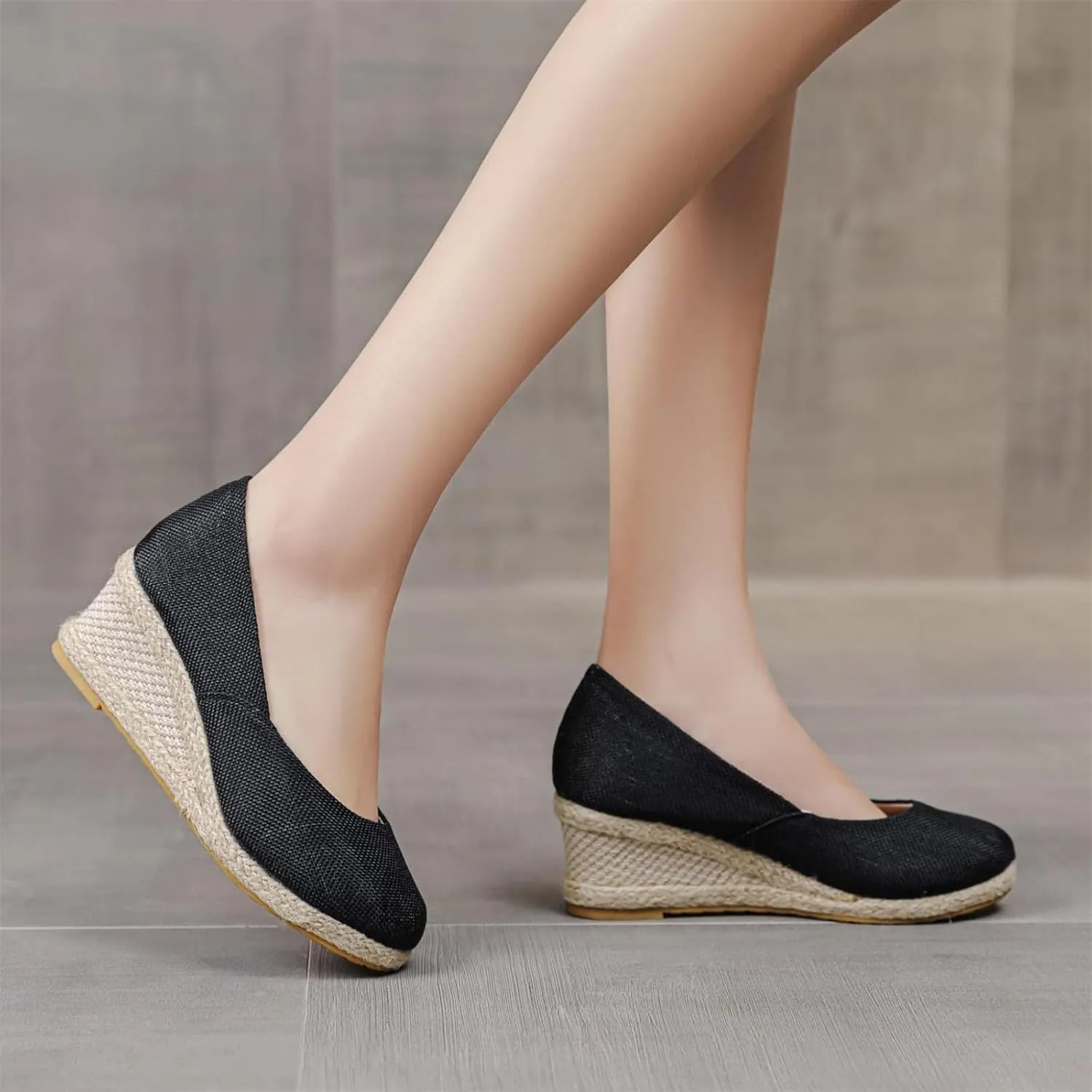 Canvas Espadrille Wedges Closed Toe, Thick Soled Sandals Casual Slip On Walking Shoes Comfortable Heels Wedge Woven Espadrilles Beach Vacation Shoes Trendy Summer Sandals for Women Ladies Outdoor Wear