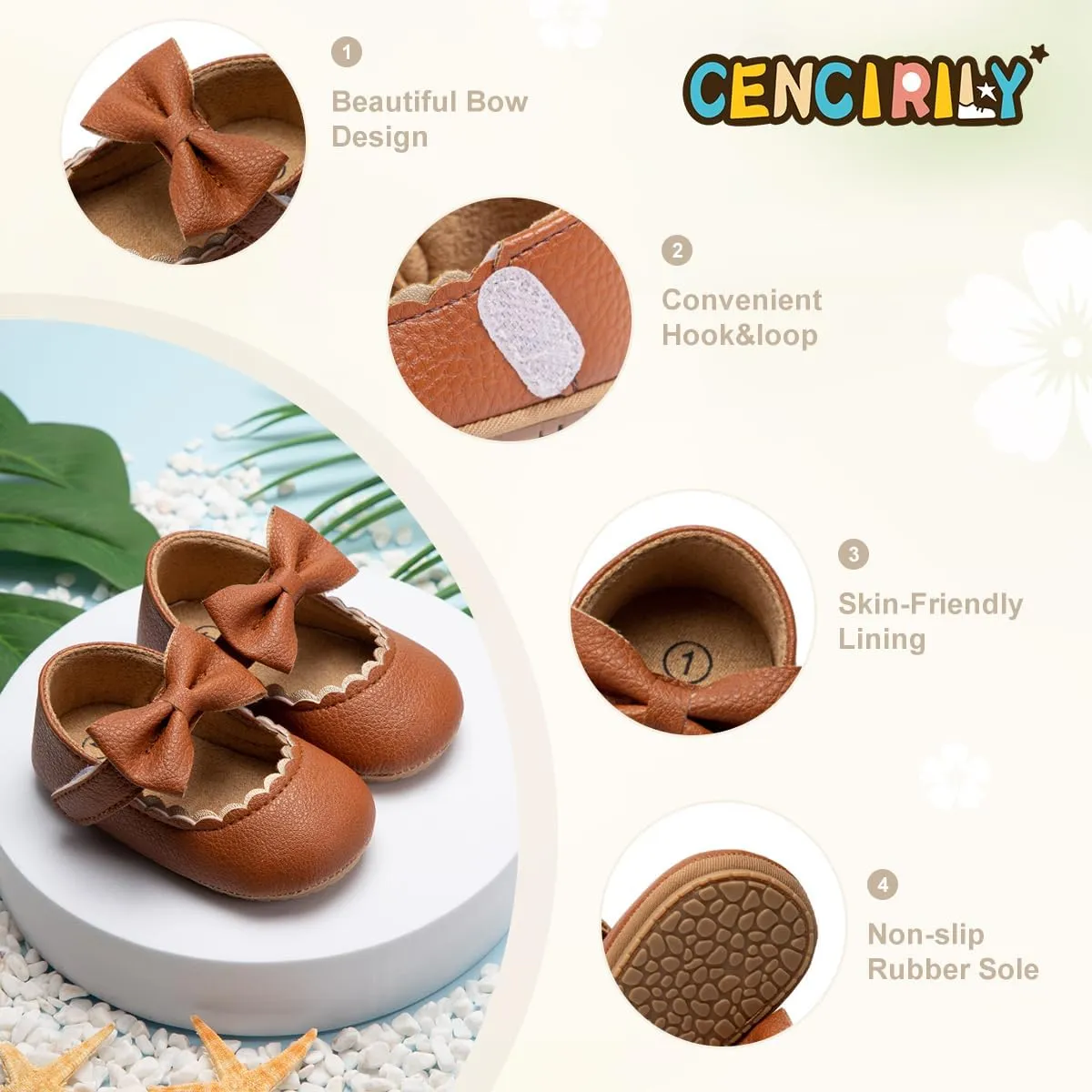 CENCIRILY Infant Baby Girls Mary Jane Flats Non Slip Soft Sole Prewalker Princess Wedding Dress Shoes