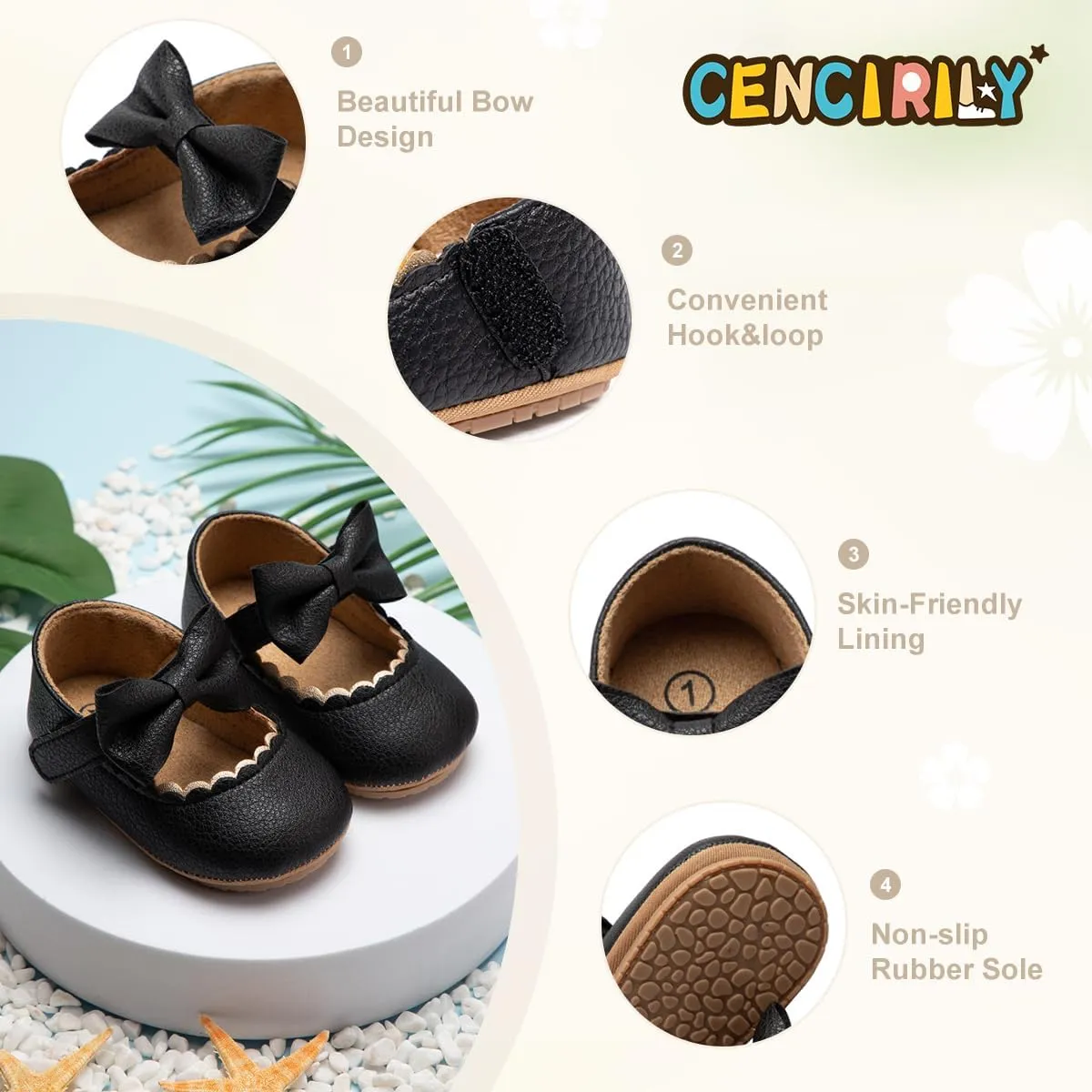 CENCIRILY Infant Baby Girls Mary Jane Flats Non Slip Soft Sole Prewalker Princess Wedding Dress Shoes