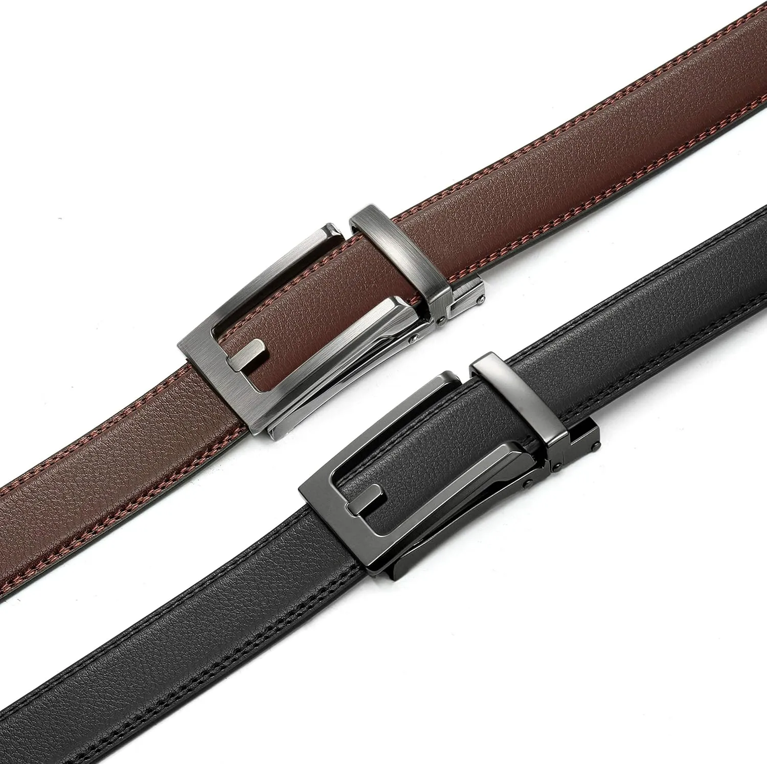 CHAOREN Men's Leather Ratchet Belt Pack of Two - Black, One Size - Adjustable, Scratch Resistant, Luxury Packaging
