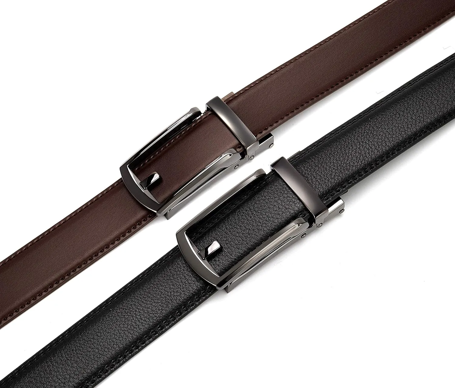 CHAOREN Men's Leather Ratchet Belt Pack of Two - Black, One Size - Adjustable, Scratch Resistant, Luxury Packaging