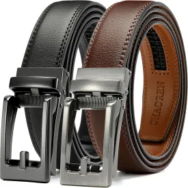 CHAOREN Men's Leather Ratchet Belt Pack of Two - Black, One Size - Adjustable, Scratch Resistant, Luxury Packaging
