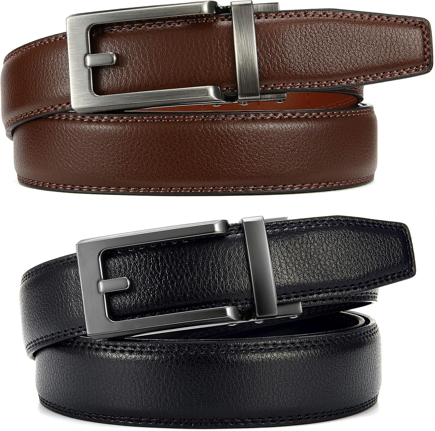 CHAOREN Men's Leather Ratchet Belt Pack of Two - Black, One Size - Adjustable, Scratch Resistant, Luxury Packaging
