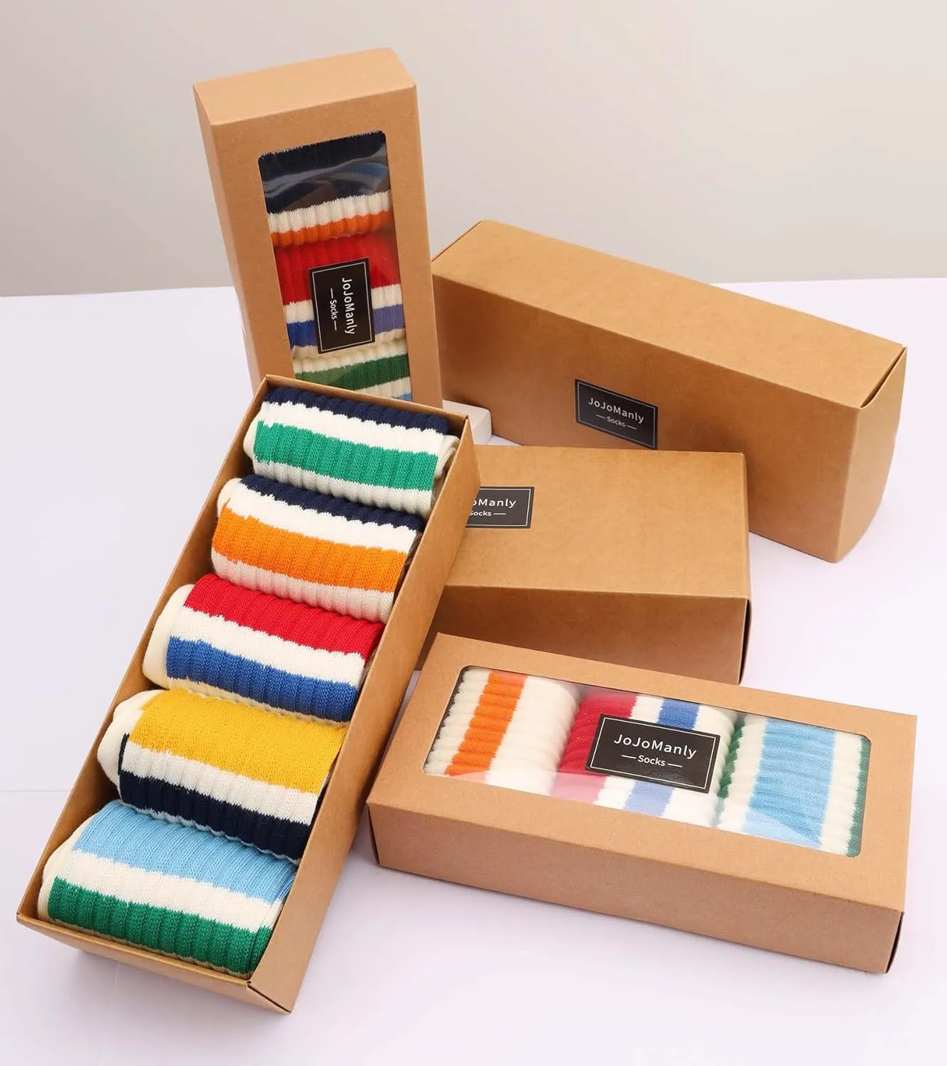 Chunky Ribb Cotton Striped Socks Retro Stripe Crew Socks, 3/5 Pairs with Present Box
