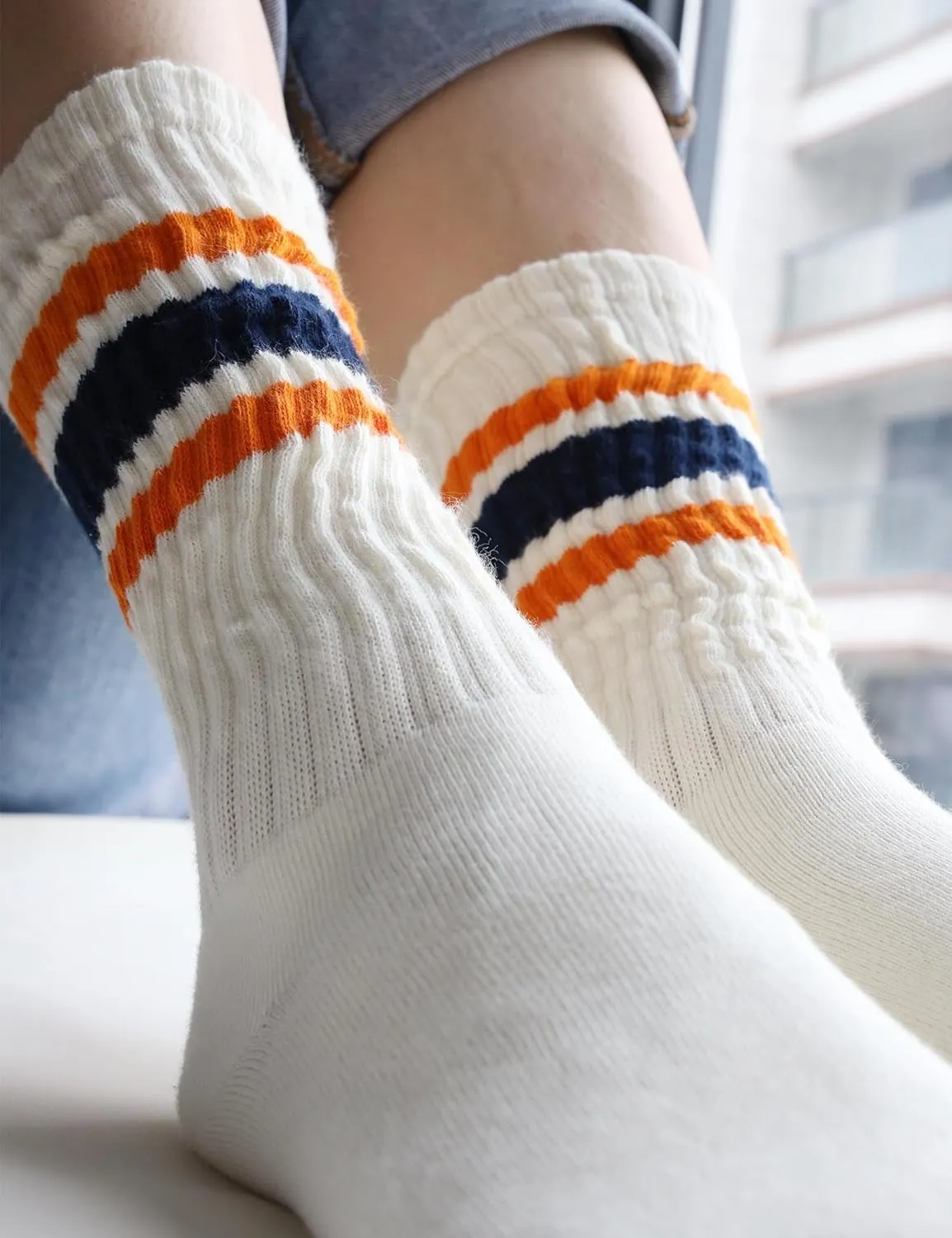 Chunky Ribb Cotton Striped Socks Retro Stripe Crew Socks, 3/5 Pairs with Present Box