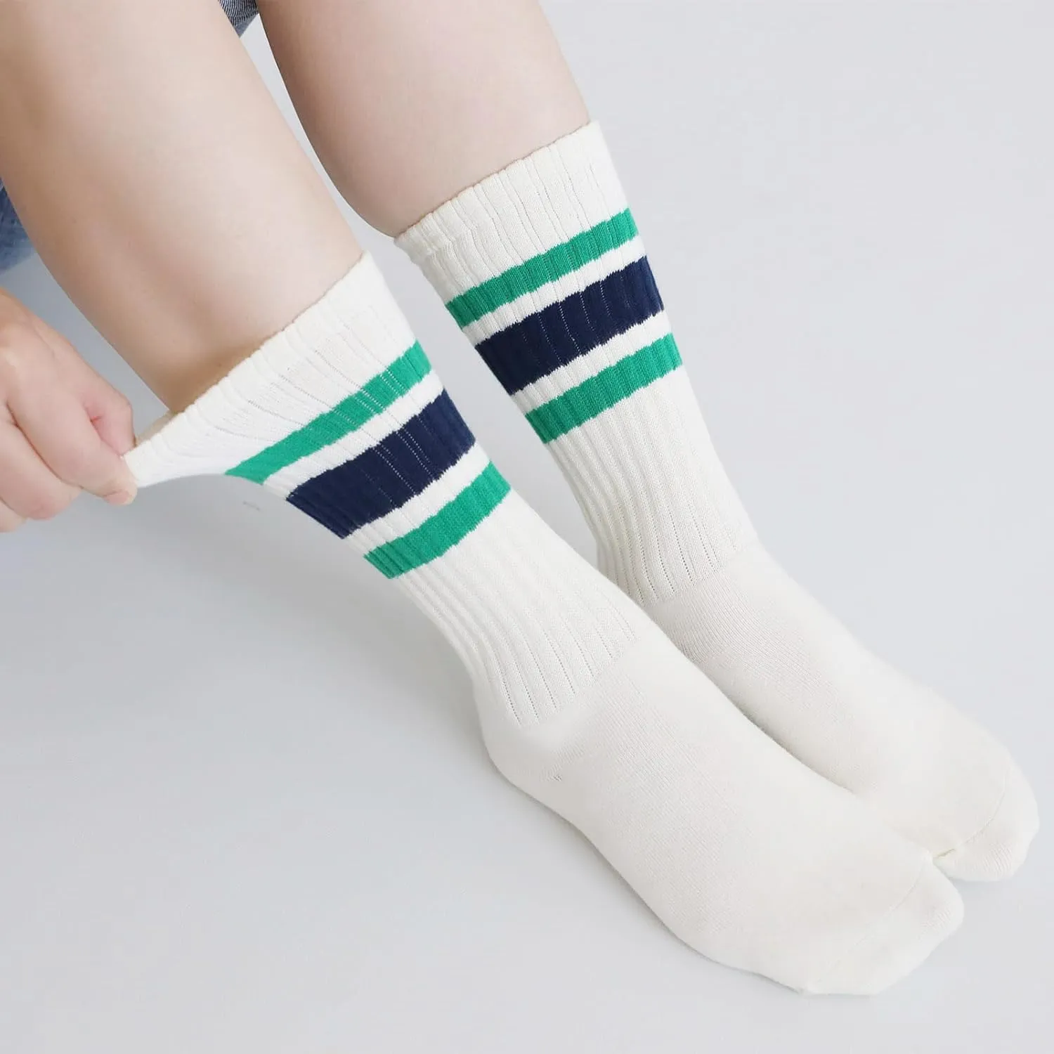 Chunky Ribb Cotton Striped Socks Retro Stripe Crew Socks, 3/5 Pairs with Present Box